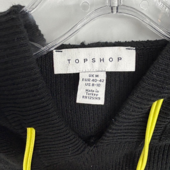 Topshop Womens Medium Pullover Cropped Sweater Black Yellow Drawstring Oversized - Picture 4 of 7